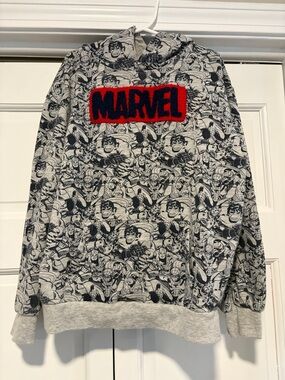 Boys Marvel Grey Comic-Print Hoodie Sweatshirt with Embroidered Marvel Logo